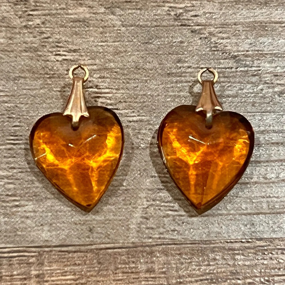 Vintage Amber Heart Shaped Earrings